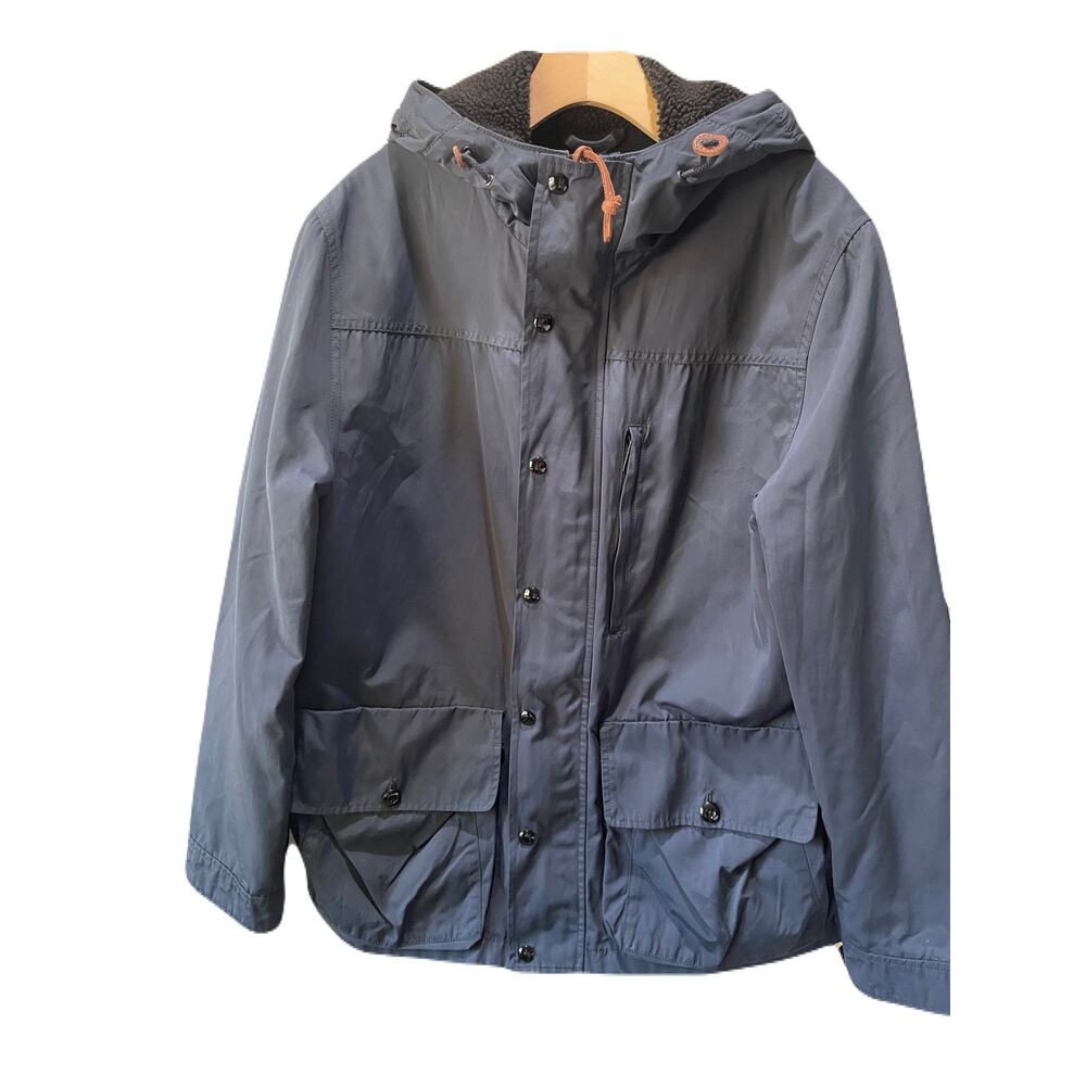 J. Crew Trade & Co. Mens Overcoat Topcoat Wool Lined H20 Repellent Hooded Coat L